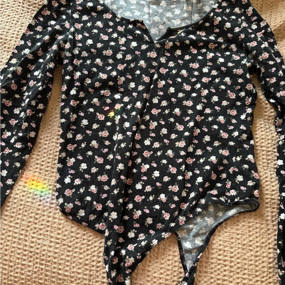 PINK Floral Black Bodysuit M